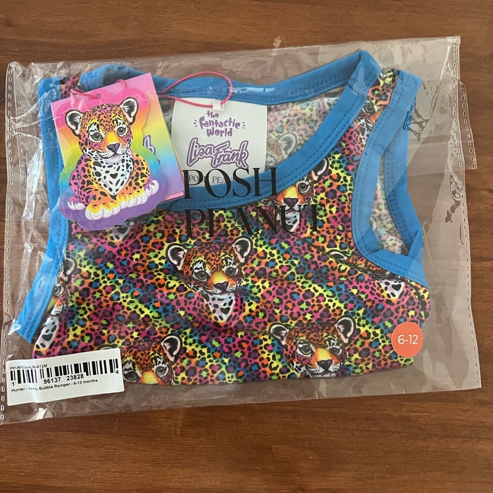 Posh Peanut x Lisa Frank Collab Hunter Varsity Bubble Romper Size 6-12 months
